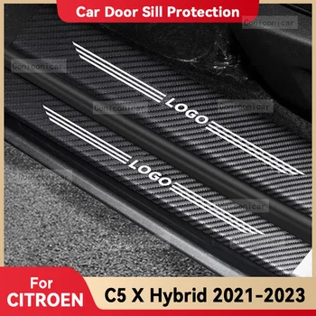 Автомобильная наклейка на порог из углеродного волокна для CITROEN C5 X Hybrid 2021-2023 Педаль порога Аксессуары для украшения от царапин