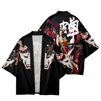 Демонический принт Самурайская рубашка Одежда Традиционное кимоно Хаори Женщины Мужчины Японское Аниме Азиатская уличная одежда Кардиган Юката Косплей