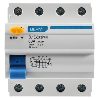BL1E-63 3P + N 63A RCCB Автоматический выключатель дифференциального тока 400 В 30 мА Электрическая защита от утечек Мини-автоматический выключатель