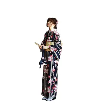 Традиционное японское платье-кимоно юката для женщин Цветочный принт Косплей Костюмы Азиатские длинные халаты Элегантная одежда