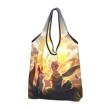 многоразовый продуктовая сумка «Маленький принц» Складная стиральная машина Art Fox Shopping Bags Большая эко-сумка для хранения Прикрепленный чехол