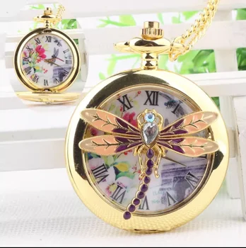 Антикварные кварцевые часы Dragonfly Fashion Dragonfly с рисунком бабочки Карманные часы с ожерельем