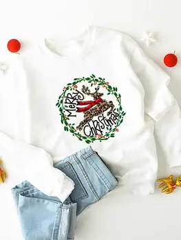 Женщины Леопард Плед Тренд Одежда Рождество Праздник Новый Год Одежда Мода Женские Графические Пуловеры Принт Толстовки