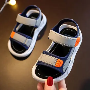 2021 Детские летние кожаные сандалии для мальчиков Детская обувь Детская обувь на плоской подошве Спортивная мягкая нескользящая повседневная сандалия для малышей