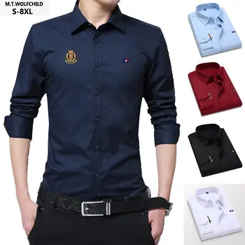 S-8XL Высокое качество Новый Дизайн Мужская Блузка Вышивка-Логотип Мужская Рубашка Деловая Мужская Рубашка Подходит Одежда Классические Рубашки Мужские Топы