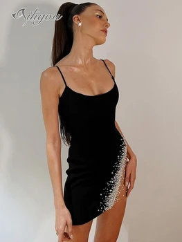 Ailigou 2023 Новое женское сексуальное бисерное тугое мини-платье с бинтами Облегающее платье без бретелек Клуб Вечеринка знаменитостей Элегантное платье
