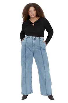 Trendyol Curve Trendyol Женские однотонные джинсовые джинсы больших размеров с высокой талией