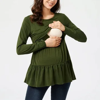 Новая зимняя одежда для беременных повседневные топы для кормления грудью футболка женская блузка для беременных с длинным рукавом