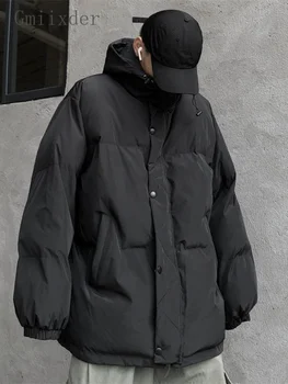 Зимняя стеганая куртка с капюшоном 2024 Корейский Kpop Черный дикий утолщенный хлеб Пальто унисекс High Street BF Dark Parkas