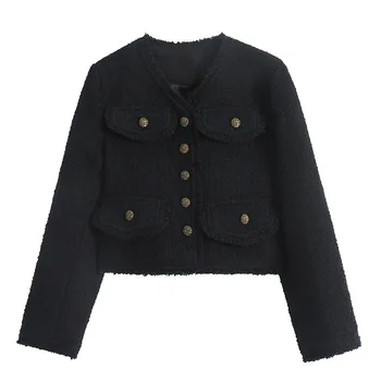 2023 Женский тренд осень/зима: черный маленький аромат Celebrity Style Короткое пальто Универсальная женская одежда