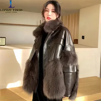 Женская шуба из искусственного лисьего меха, куртка из дубленки, винтажное пальто, свободная утолщенная теплая одежда, высокое качество, корейская, зимняя