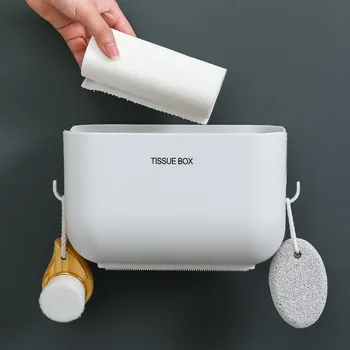  Коробка для хранения салфеток для ванной комнаты Бытовая настенная коробка для салфеток Неперфорированный водонепроницаемый органайзер для салфеток Держатель крышки
