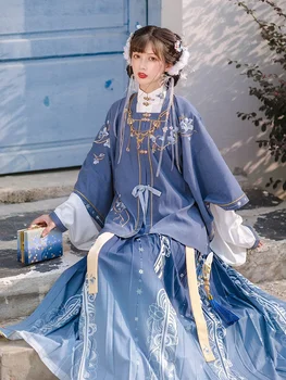 Принцесса Китайская Ханьфу Женщины Вышивка Древние костюмы Плиссированная юбка Династия Мин Косплей