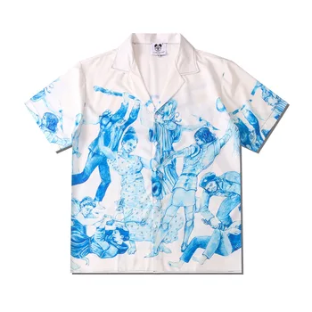 Летняя новая мужская винтажная рубашка с принтом Модная гавайская пляжная рубашка Harajuku с коротким рукавом для мужчин Camisa Social Masculina