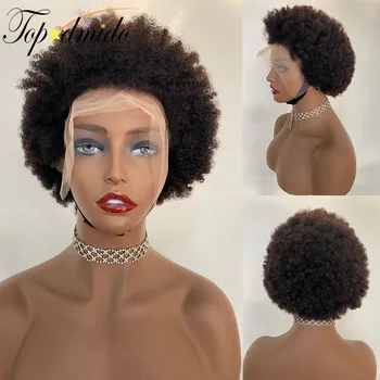 Topodmido Africa Curly 13x4 Кружевной передний парик с 4C Hairline Натуральный черный парик Remy из натуральных человеческих волос для женщин