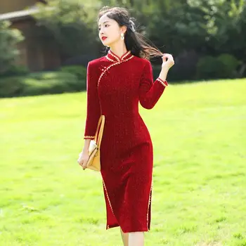 Cheongsam 2023 Весна Новое Китайское Платье С Длинными Рукавами В Китайском Стиле Ретро Улучшенное Платье Для Молодых Девочек Повседневная Одежда