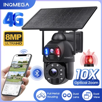 INQMEGA 4K 8M Солнечная камера Wi-Fi / 4G SIM Солнечная батарея PTZ-камера Цельнометаллическая 10-кратный оптический зум Камера двойного обзора Обнаружение человека IP67