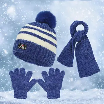 Детские перчатки Теплая утолщенная вязаная шапка-шарф Набор перчаток для мальчиков и девочек Осень-зима Аксессуары на открытом воздухе Шапка Шарф для детей