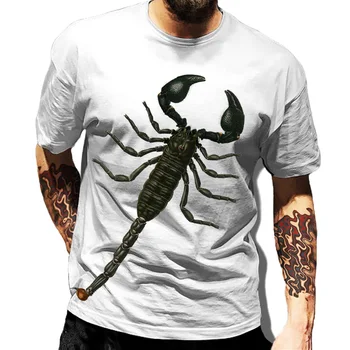 Мужская летняя повседневная футболка с белым принтом Персонализированная панк-футболка с рисунком скорпиона с коротким рукавом О-образный вырез Оверсайз Хип-хоп одежда