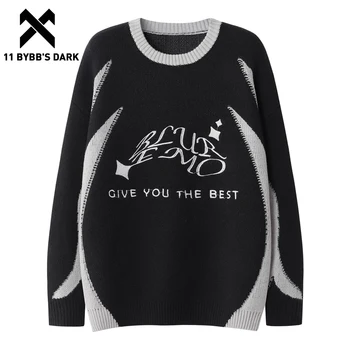 11 BYBB'S DARK Черный/Хаки Свободный вязаный свитер 2024 Новый стиль Повседневный свитер Зима Хип-хоп Теплый пуловер Мужчины Женщины Свитер