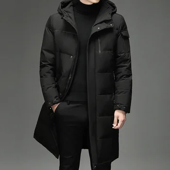 2023 Новая мужская мода Длинные белые парки с капюшоном Plus Size 4XL 5XL Мужская утолщенная куртка -30 Зимнее теплое пальто