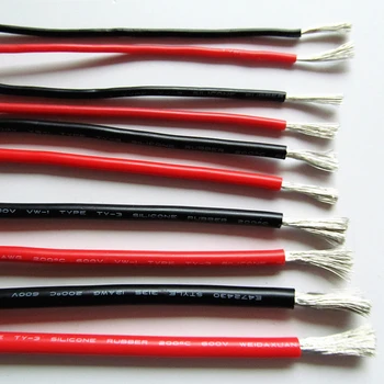 5M черный + 5M красный Высококачественный мягкий силиконовый провод Высокотемпературный кабель 12/14/16/18/20/22/24/26/28/30AWG