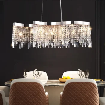 Серебряная хрустальная люстра для столовой Креативный дизайн Кухня Подвесной светильник Современный домашний декор Внутреннее освещение Роскошный блеск