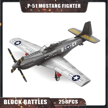 WG4006 258Pcs-Bricks 1/26 Модель самолета / P-51 Набор строительных блоков истребителя MUSTANG / Модель самолета WW2 / Подарочные игрушки для мальчиков