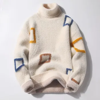 Осень / зима Полувысокий вырез Трикотажный свитер Мужская корейская версия Модная персонализированная нижняя рубашка с плюшевой толстой повседневной