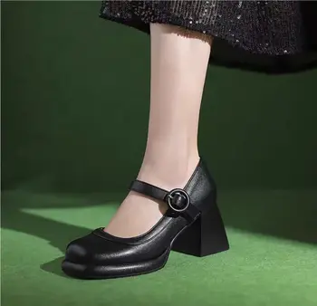 Мэри Джейн обувь соответствует цвету квадратная голова толстый каблук неглубокий рот женская обувь большого размера высокий каблук одинарные туфли