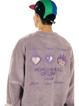 Фиолетовая вышивка Y2k Мода Панк Толстовки Пуловер Письмо Принт Готическая толстовка с капюшоном Корейская эстетическая куртка Sudaderas Para Mujer