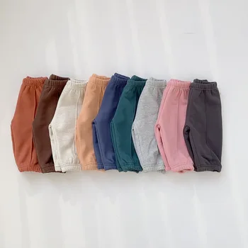 7 цветов Твердые детские брюки 2024 осень зима плюшевые теплые брюки для девочек и мальчиков детская одежда повседневные брюки для девочек Корейский стиль