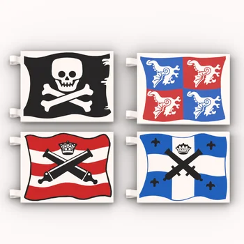 1шт Печатный пиратский флаг 2525 6x4 /2335 2x2 Веселый Роджер с черными скрещенными пушками Строительный блок MOC Brick Part Toy