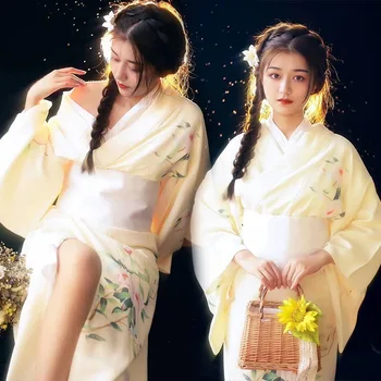 Женщины Японское кимоно Цветочный принт Азиатский халат Юката с Оби Ретро Сценическое Шоу Выступление Костюм Вечеринка Платье