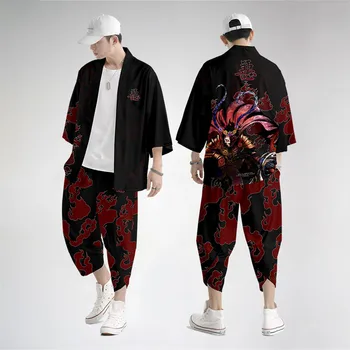 Японская традиционная одежда Добрые и злые брюки-кимоно Мужчины Ретро Юката Азиатская мода Тан Костюм Харадзюку Ханфу Юката Куртка