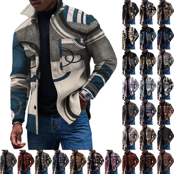 2023 Весенние куртки для мужчин Модный тренд Повседневный повседневный принт с длинным рукавом на пуговицах Пуховик Мужская верхняя одежда Уличная куртка куртка