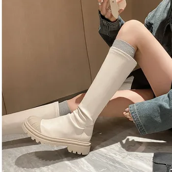Новый износостойкий однотонный однотонный модный женский ботинок на толстой подошве Осенняя и зимняя повседневная удобная элегантная обувь на низком каблуке
