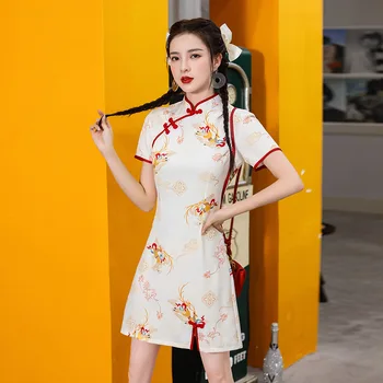 Короткий cheongsam улучшен 2024 новый маленький молодой ежедневный день девушка платье в китайском стиле национальная мода лето
