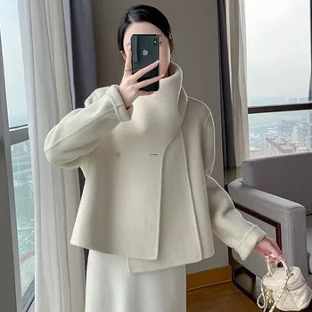2024 Весенний женский новый шерстяной шерстяной шуб 95 тонкого счета Шерстяное пальто высокого класса в стиле знаменитостей